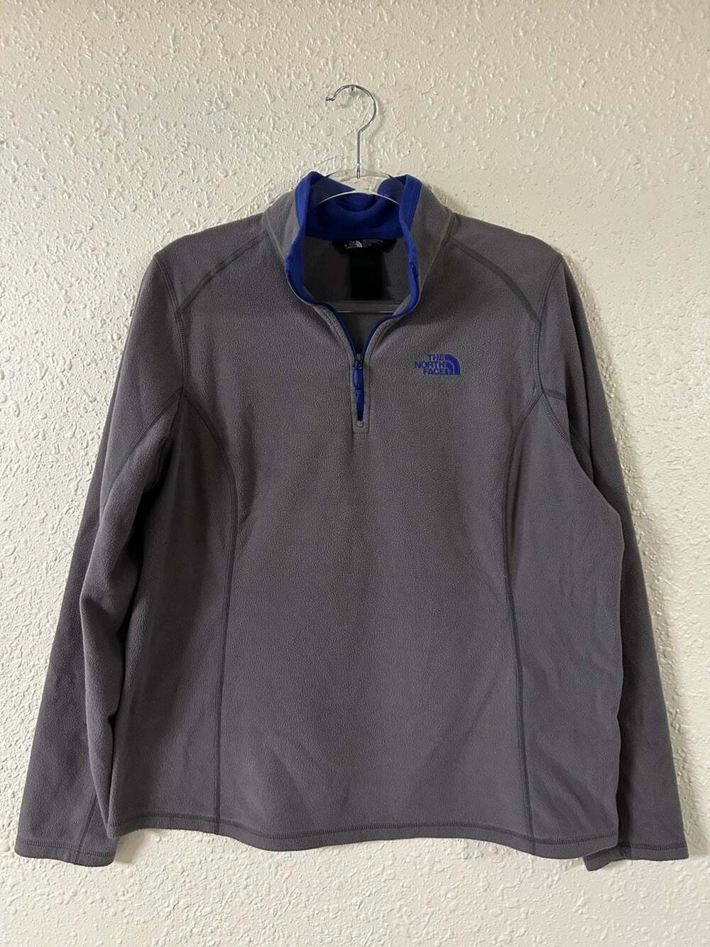 The North Face Gray and blue TKA 100 1/4 Zip Fleece Pullover